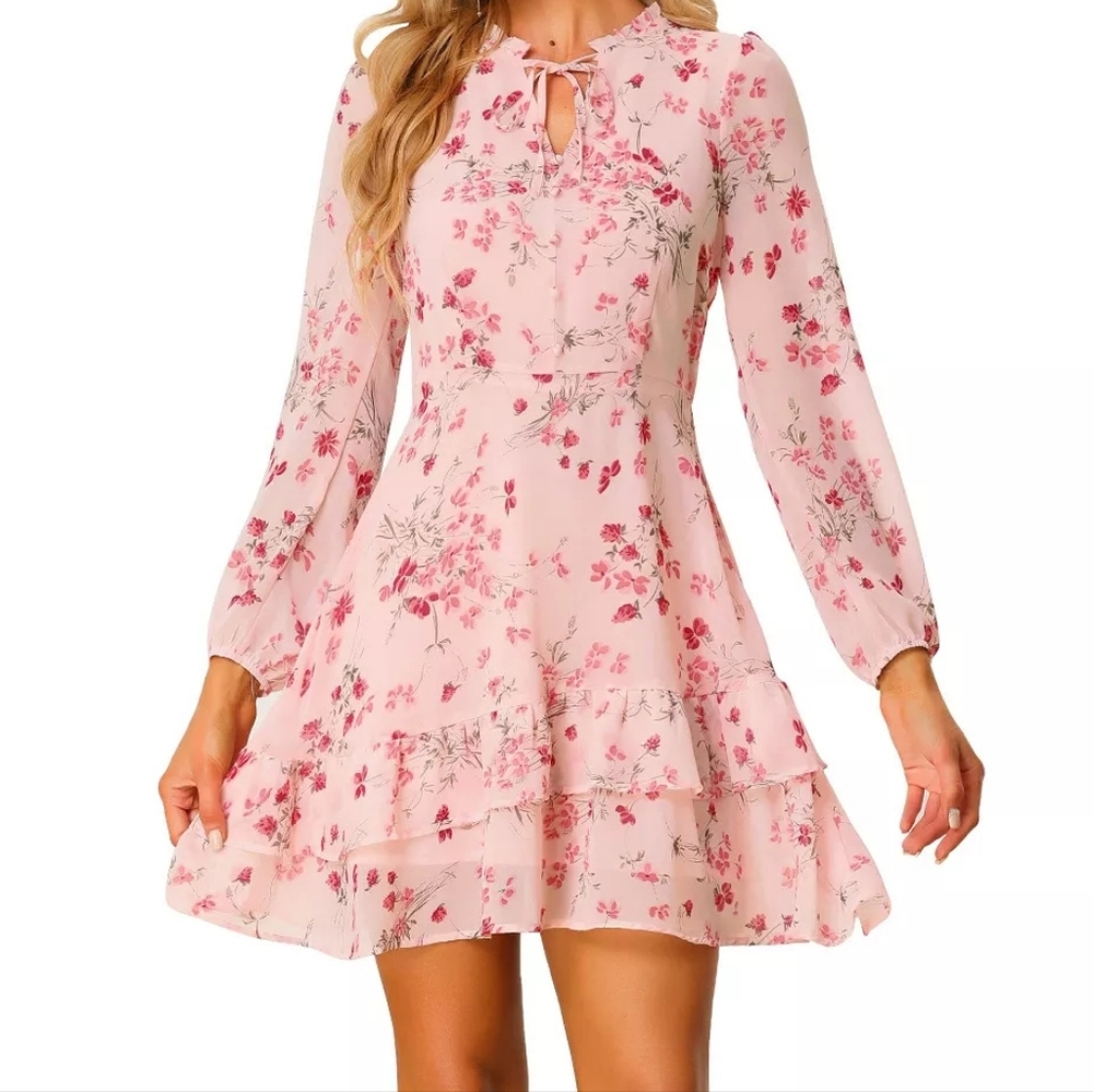 Allegra K Pink Floral Long Sleeve Dress - Picture 8 of 13
